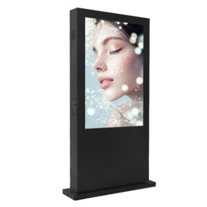 Vertical digital display in black, viewed from the front left.